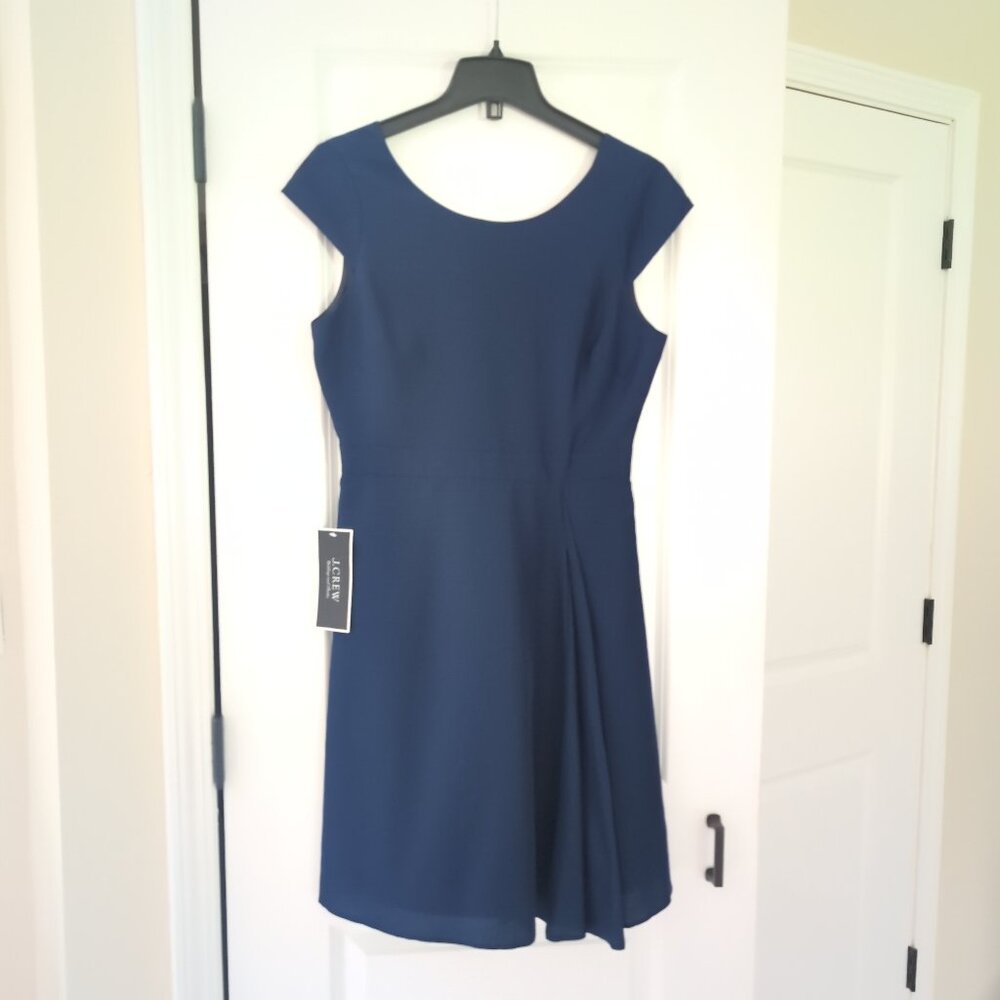 NWT J.Crew Short Formal Dress Size 6 Navy Blue V-Back Side Pleat C2952 Business